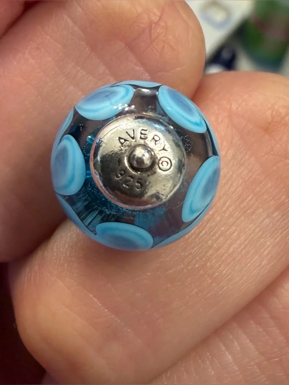 James Avery Blue Swirl Glass Bead D Charm